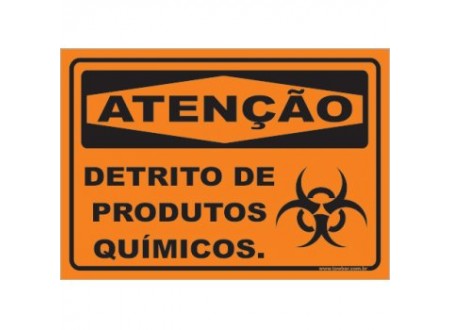 PLACA ATENÇÃO DETRITO DE PRODUTOS QUÍMICOS